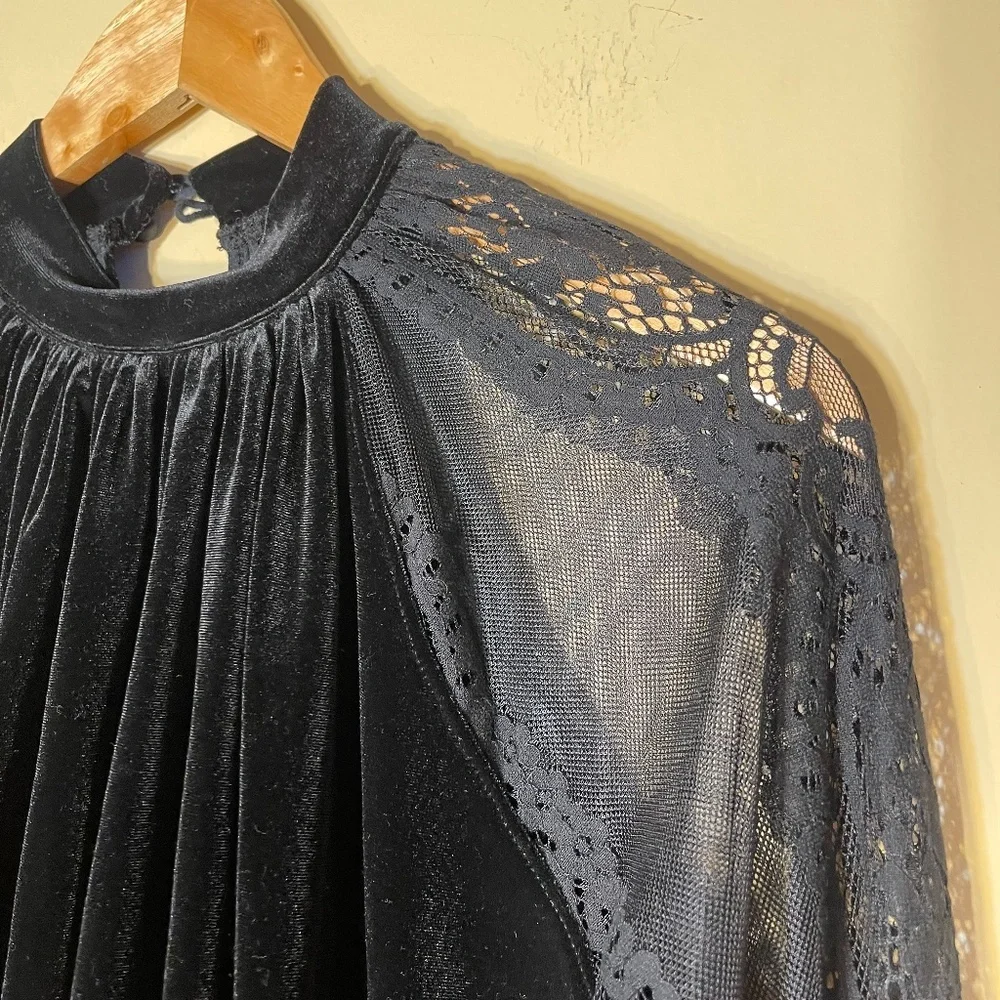 Free People Black Velvet Lace Top